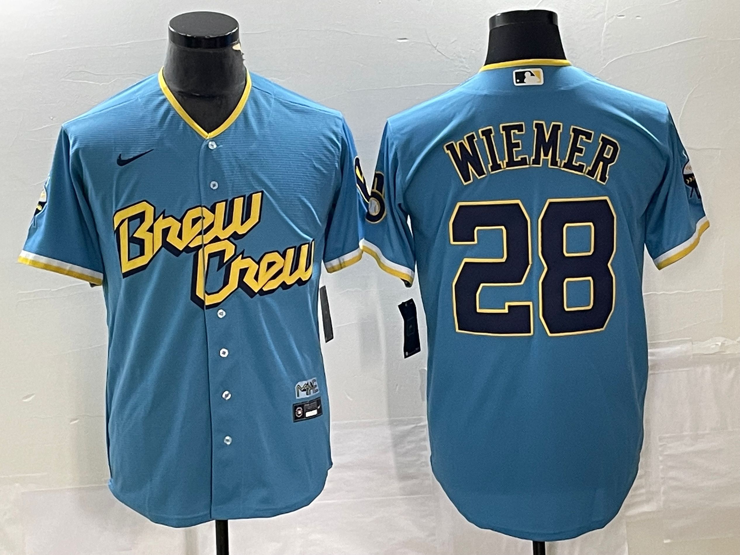 Men Milwaukee Brewers #28 Wiemer Nike Blue City Connect Replica Team MLB Jersey->youth mlb jersey->Youth Jersey